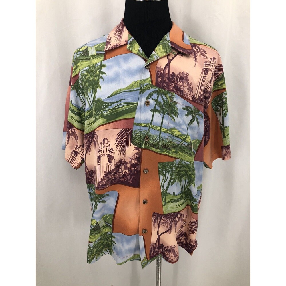 Tommy Bahama Hawaiian Boat Silk Button Up Capital Building Shirt Large